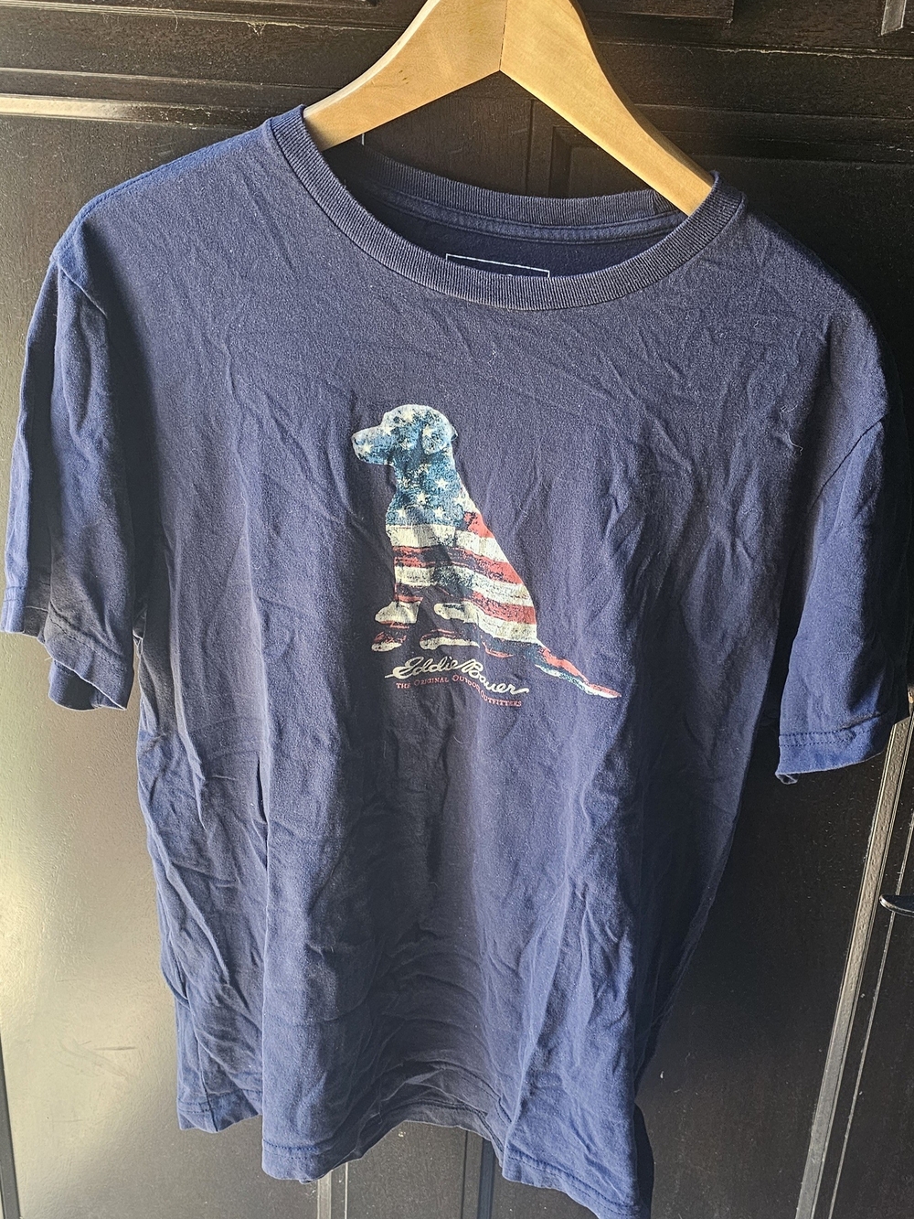Eddie Bauer Navy Dog Graphic Tee - American Flag Labrador Design